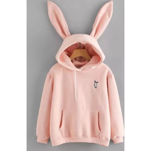 Cute Long Sleeve Rabbit Hoodie Pullover Tops Warm Clothes Girl Women Autumn Clothing Hooded Casual