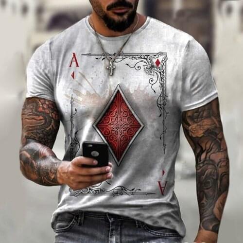2021 Summer Street Fashion Playing Cards Lattice Square A 3D T-Shirt Mens Large Size Casual Short Loose Pullover T-Shirt
