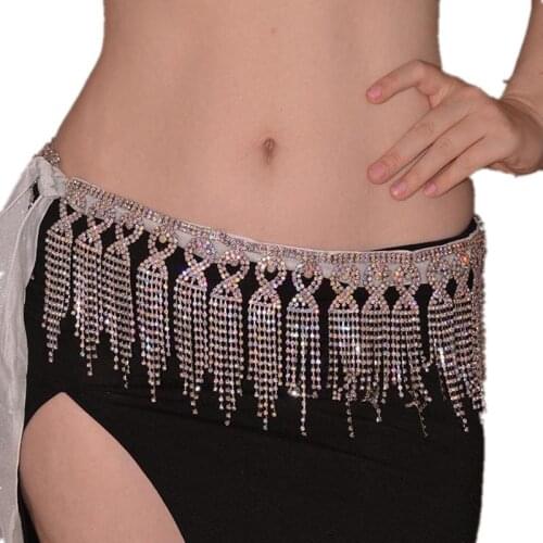 Shinning AB Rhinestones Oriental Dance Hip Scarf Womens Dance Scarf Belt Belly Dance Costume Accessories Waist Chain
