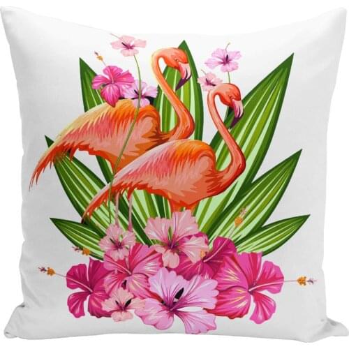 Watercolor Printed Cushion Cover Flamingo Bird Tropical Plants Flower Decorative Pillowcase Living Room Sofa Home