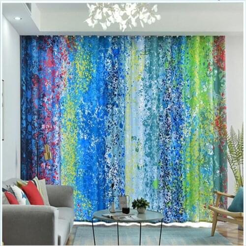 New curtain simple modern style retro line plant flowers living room bedroom windshield curtains blue curtain