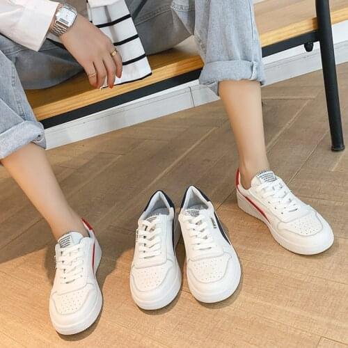 Shoes for Women Students White Sneakers Genuine Leather Lace-Up Causal Spring/Autumn Solid Shallow Zapatos De Mujer 2020
