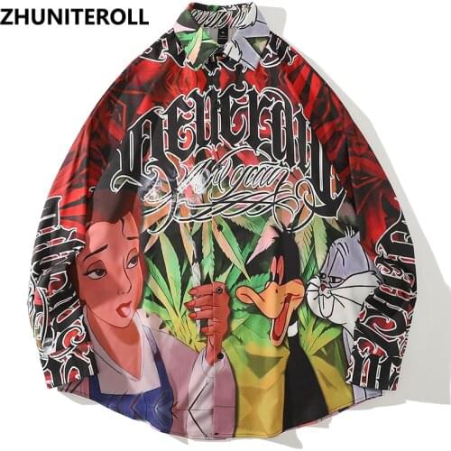 Autumn Vintage Shirts Cartoon Print 2021 Streetwear Shirt Hip Hop Casual Blouse Harajuku Loose Long Sleeve Fashion Button Tops