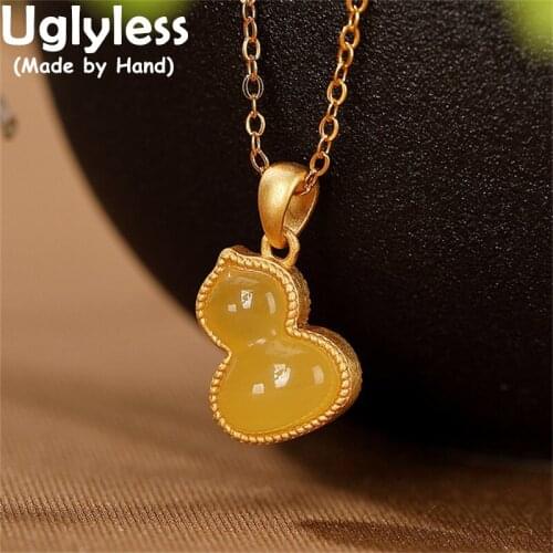 Uglyless Natural Gemstones Amber Necklaces for Women Chicken Oil Beeswax Chokers 925 Silver Ethnic Fashion Jewelry Gold Pendants