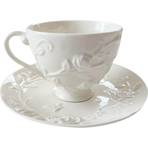 Relief Simplicity Modern Cup Saucer Nordic Porcelain Creativity White Handmade Ceramic Tea Cups Coffee Tazze Drinkware EK50BD