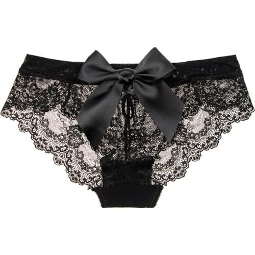 Sexy Women Underwear Transparent Lace Ultra Thin Bow Erotic Lingerie Panties Hollow out Flirt Female Xmas Gift Panty CYHWR