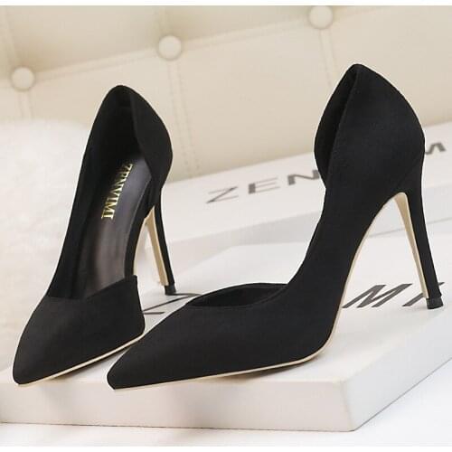 High heel suede 10CM PUMPS Fashion simple stiletto shallow mouth pointed side hollow womens shoes