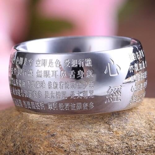 Unisex Retro Chinese Buddha Luxe Gift Wedding Rings For Women Men Thai Amulet Wicca Paramita Heart Sutra In Buddhist Finger