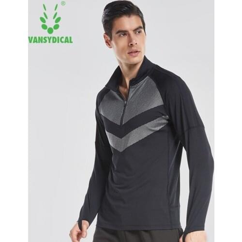 Vansydical 2018 Mens Long Sleeve Running Shirts Breathable Basketball Training Tops Zipper Cycling Sweatshirt XXXL Fitness Tees