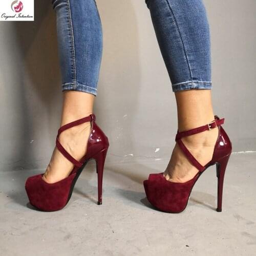 Original Intention Sexy Women Pumps Platform Open Toe Thin High Heels Pumps Wine Red Summer Shoes Woman Plus Size 4-15