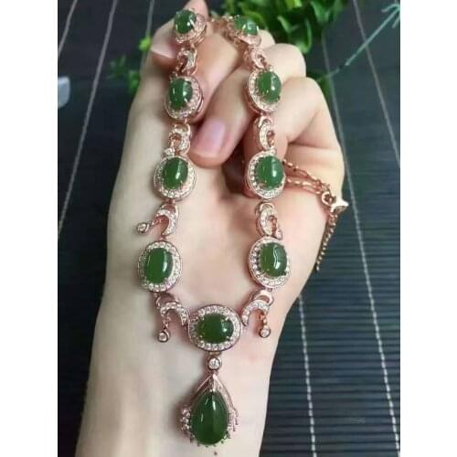 Natural green jasper Necklace natural jade Pendant Necklace S925 silver trendy Luxury Elegant angle hook women party Jewelry