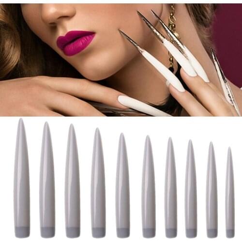 10Pcs/Set Nail Tips Super Long V Shape Ultra Thin Finger Manicure DIY Tips for Salon Ultra Thin Long Faux Nail Tips