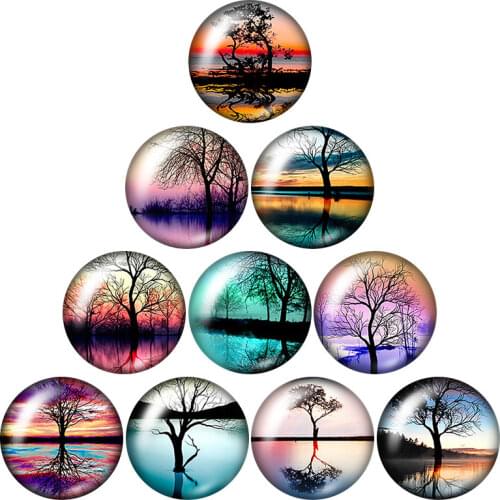 Tree in the Lake Life tree 10pcs mixed 12mm/16mm/18mm/25mm Round photo glass cabochon demo flat back Making findings