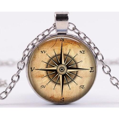 2019 Hot Round Glass Cabochon Jewelry Steampunk Compass Pendant Necklace Amulet Vintage Necklaces For Men Women