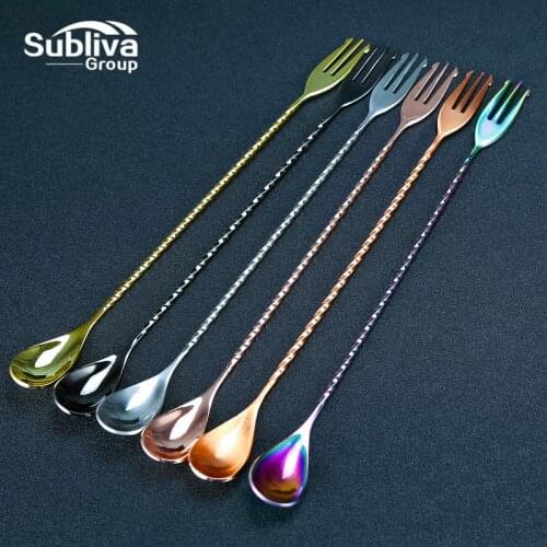30/40cm Cocktail Bar Spoon 304 Stainless Steel Bar Spoon With Fork Twisted Mixing Stir Spoon Bar Tool