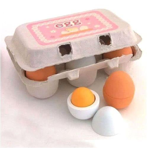 6PCS/Packet Baby Kids Pretend Play Preschool Educational Toy Wooden Eggs Yolk Kitchen Cooking Baby Kids Toy Gifts