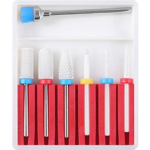 7x Nail Art Drill Bits Brush Set Manicure Ceramic Polishing Grinding Head