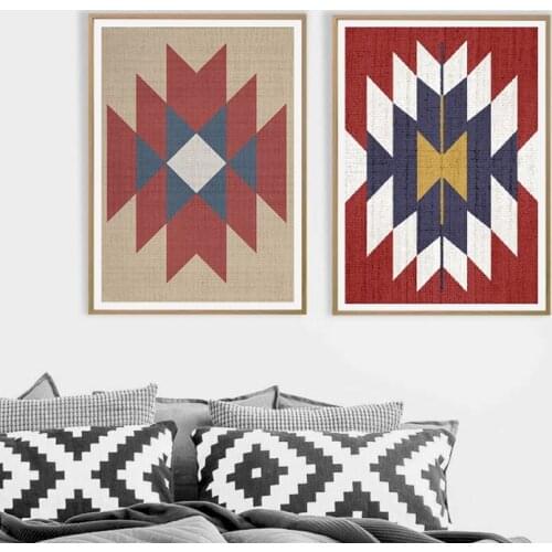 Aztec Rug Boho Wall Art Prints and Poster Western Art Aztec Tribal Canvas Painting Abstract Pictures for Living Room Home Decor