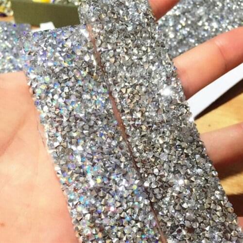 1 Yard strass crystal Hot Fix Glitter dress Rhinestones Motifs Ribbon iron on patches applique hotfix 3cm
