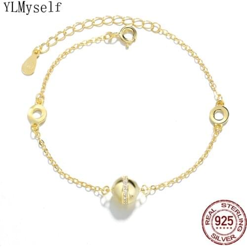 New 15+4cm Chain Pure Silver Bracelet by Gold Plated Pretty Jewelry Best Girl Gifts Real 925 Jewellery