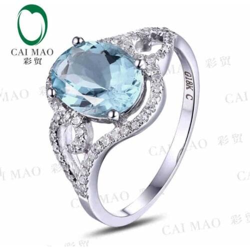 CaiMao 1.60 ct Natural Aquamarine 18KT/750 White Gold 0.24 ct Full Cut Diamond Engagement Ring Jewelry Gemstone