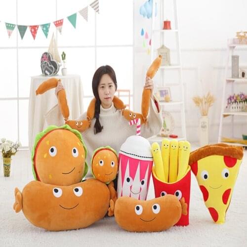 Candice guo! plush toy Hamburger milky Tea milk French fries Pizza Hot dog sausage food style potato chips pillow cushion 1pc