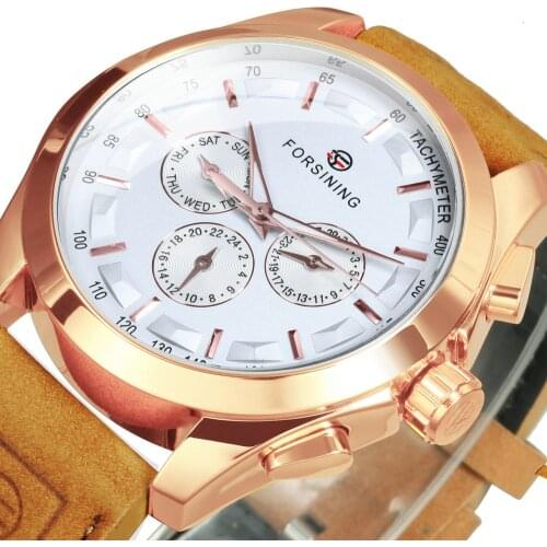 FORSINING Sport Watch Casual Men Mechanical Wristwatches Automatic Mens Watches Top Brand Luxury Leather Strap Glow Clocks Gift