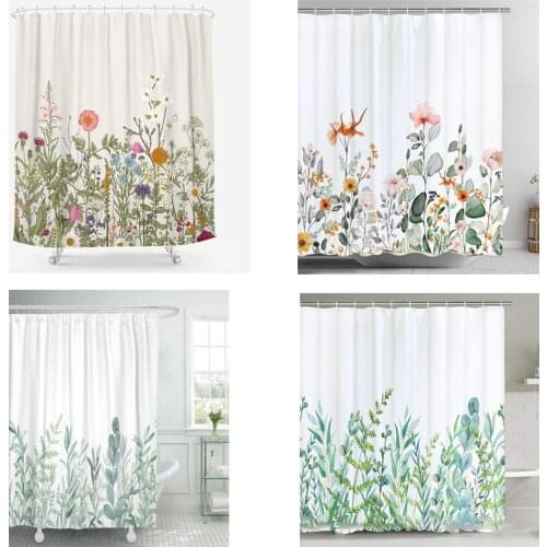 Designer Fabric Shower Curtain Pink Flower Waterproof Bath Curtain for Spring Home Decor Bathroom Curtains Set with Hooks Ring