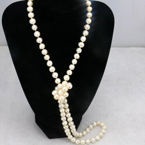 White pearl long necklace 8-9mm fish shape buttons 35 inches 2 piece/lot DIY Beaded Women hot Jewelry making design necklace