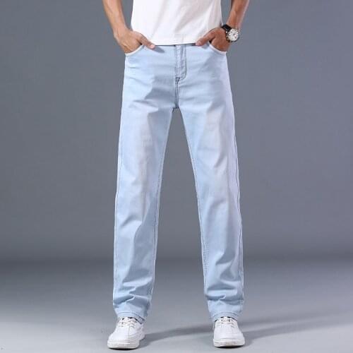2021 Loose Straight Denim Trousers Male Brand Pants Mens Blue Jeans Advanced Stretch Plus Size 40 42 44