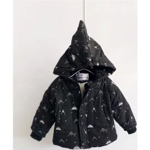 Tonytaobaby Winter New Baby Boys and Girls Thick Black Printing Hooded Cotton Padded Jacket with Plush and Cotton