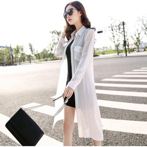 Plus Size XXXL Summer Long Cardigans Women Sunscreen Clothing Fashion Long Sleeve Blouse Shirts Black Green Red Kimono Cardigan