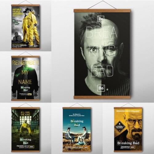 Teak Wood Hanging Scrolls Paintings Breaking Bad TV Show Classic Posters and Prints Canvas Silk Wall Art For Living Room Decor