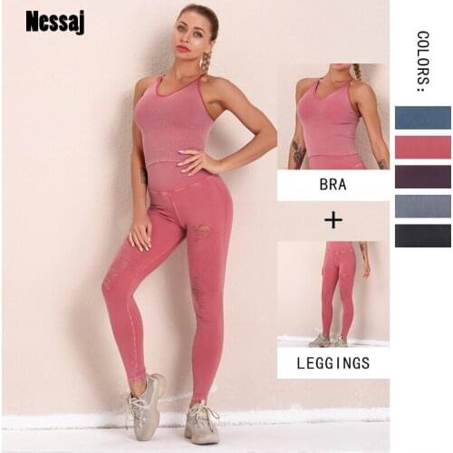 Nessaj 2pcs/set Seamless Sports Sets Women Fitness Clothing Sexy Bra & High Waist Leggings Sports Wear Women Tracksuit