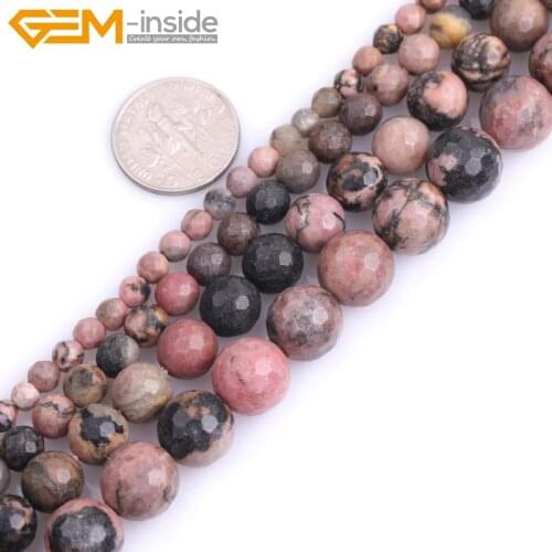 Natural Stone Black Rhodonite Round 4mm 6mm 8mm 10mm Spacer Beads For Jewelry Making Strand 15 inch Necklace DIY