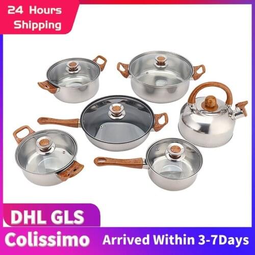 Stainless Steel Kitchen Cookware Set Cooking Pots And Pans Casseroles Frypan Saucepan Set Cookware Utensil Sets With Lids Hwc