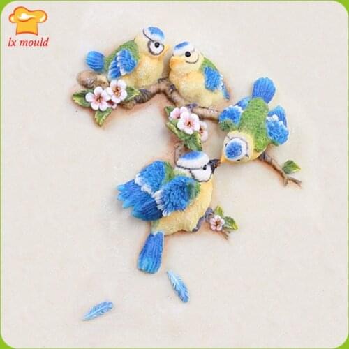 LXYY MOULD New Plum 4 Birds Silicone Fondant Mold Ultra Light Clay Cake Decorating Tools