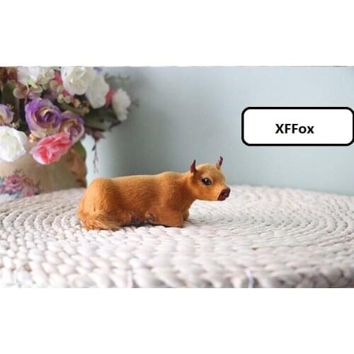 Small cute real life yellow cattle model plastic&furs simulation kneeling cattle doll gift about 12x6x5cm xf1898