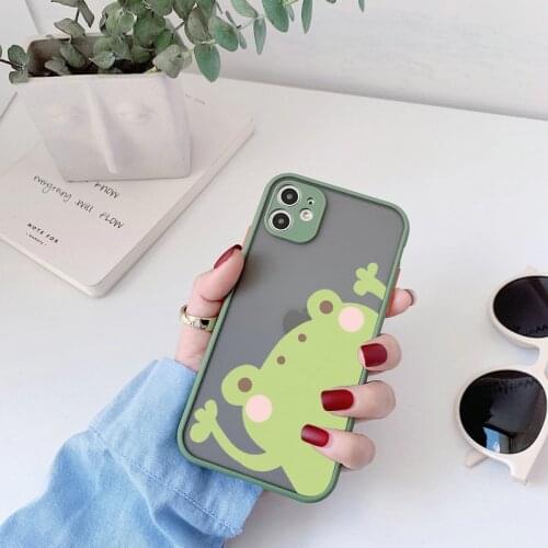 Cute Funny Big Eyes Frog Crown Phone Case For iPhone 12 11 Pro Max SE 2020 X XR XS 6s 7 8 plus Max Hard Back Half-wrapped Cover