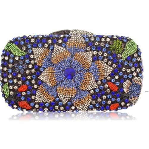 Fashionable Purse Blue Hollow Out Crystal Diamond Women Evening Package Day Bags Bolsa Feminina Clutch Handbag Ladies Wallet