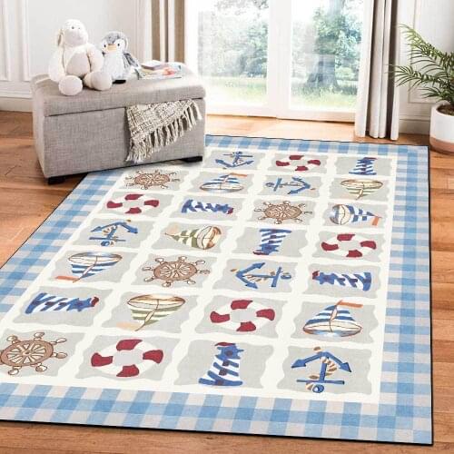 Cartoon Nautical Map Carpet Mediterranean Childrens Room Non-slip Floor Mats Large Area Floor Mats Living Room120x160cm Rugs