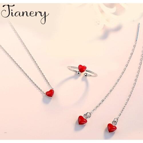 New Arrivals Fashion Red Heart Necklaces Pendant Bracelet Rings Jewelry Sets for Women Wedding Statement Jewelry