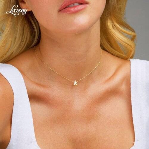 Cursive Initial Necklace Bridesmaids Gift Rose Gold Necklace stainless steelA-Z Letter NecklaceGirl woman Gift