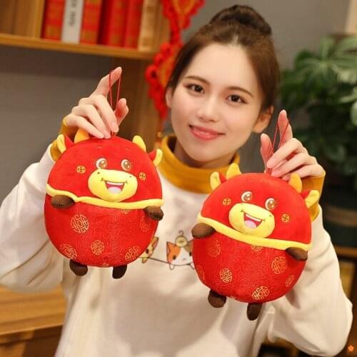 Bull Plush Toy Ox of The Year of The Tang Suit Fu Niu Ball Backpack Small Pendant Grab Doll Machine Cow Doll Cheap Wholesale