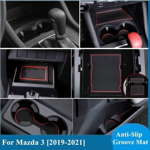 Anti-Slip Gate Slot Cup Mat For Mazda 3 2019 2020 2021 Accessories Rubber Cup Holders Non-Slip Mats Coaster Car Sticker