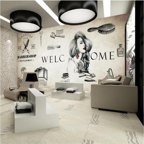 Retro Nostalgic Beauty Salons Hair Salon Yellow Background Wall Mural Wallpaper 3D Barber Shop Industrial Decor Wall Paper 3D