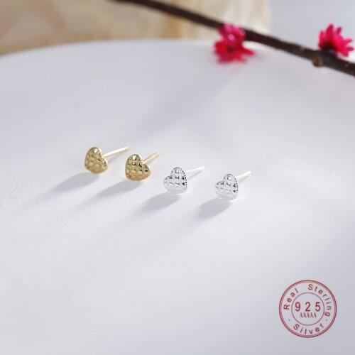 925 Sterling Silver Simple Plaid Heart Small Stud Earrings Women Fashion Simple Daily Shopping Accessories
