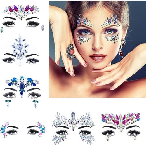 Face Jewels Gems Make Up Adhesive Temporary Tattoo Body Art Gems Rhinestone Stickers for Festival Party