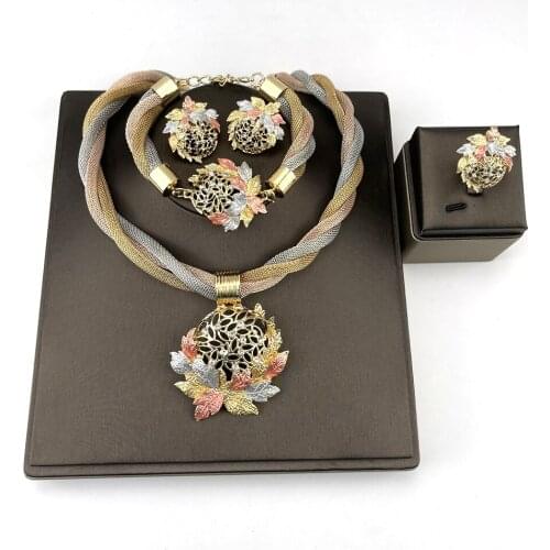 Sakuralov African Jewelry Set Bride Fashion Color Bracelet Necklace Glamour Woman Earring Banquet Wedding Party Gift