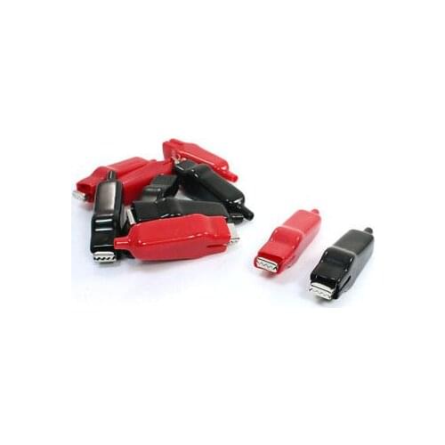 10 Pcs Red Black Plastic Covered Battery Metal Flat Mouth Alligator Clips